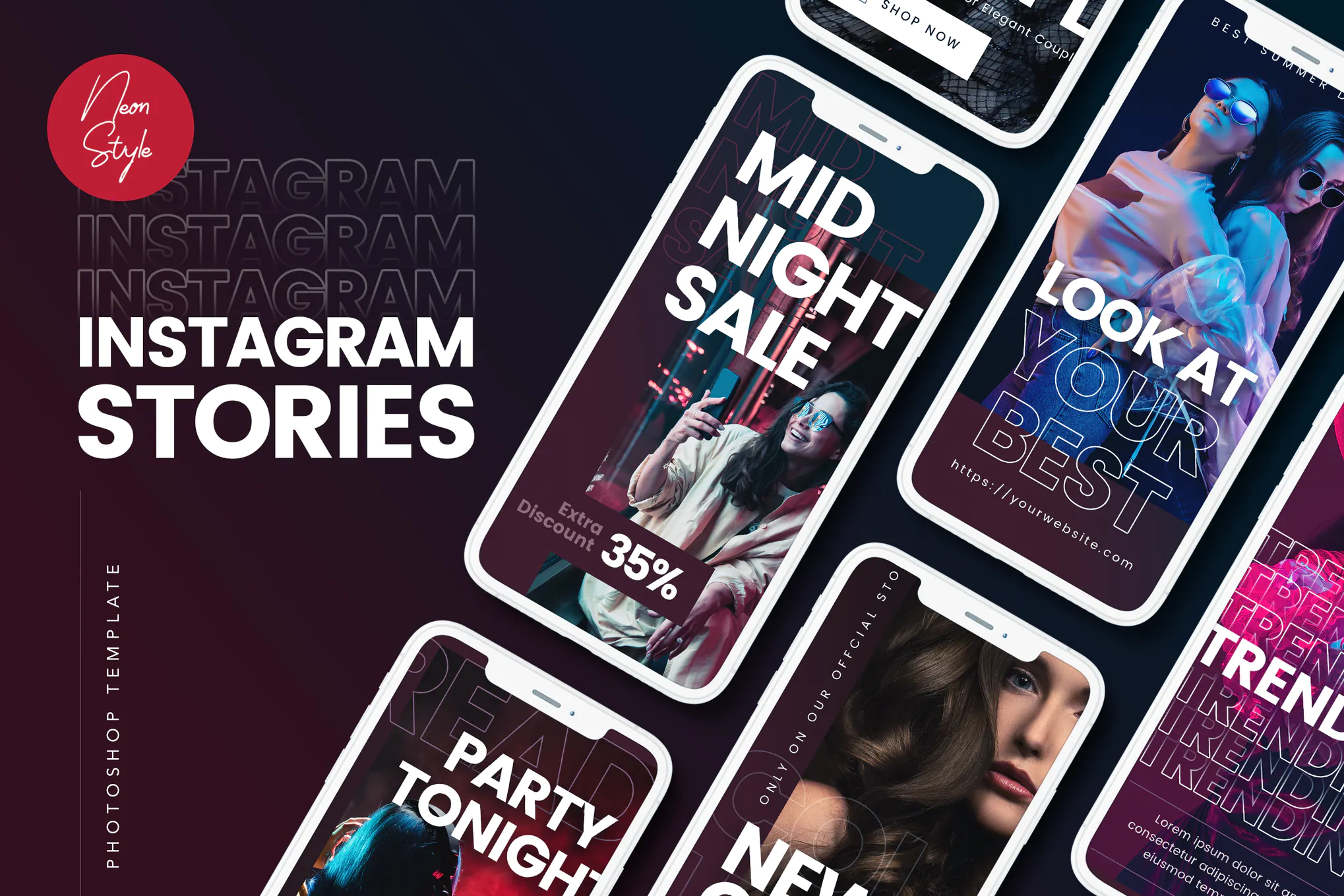 قالب استوری نئونی اینستاگرام - Neon Instagram Stories